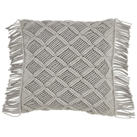 Saro Lifestyle SARO 5148.GY18S 18 in. Square Down Filled Macrame Throw Pillow - Grey 5148.GY18S